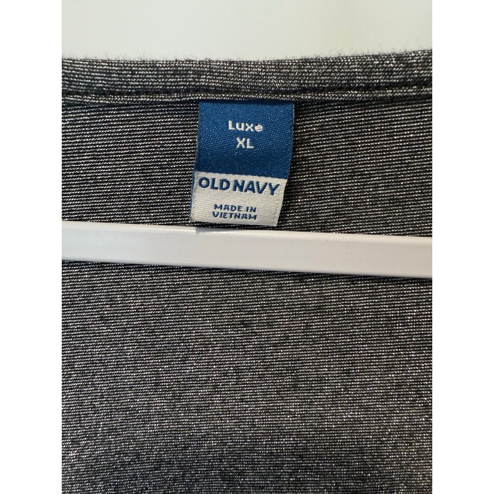 Old Navy XL Luxe Shimmery Black and Silver V Neck Short Sleeve Top - Picture 4 of 6